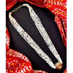 Enamel White and Off White color Necklace in Brass, Metal Alloy studded with Beads