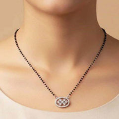 Gold Rodium Polish Black and Grey color Mangalsutra in Brass, Metal Alloy studded with Beads