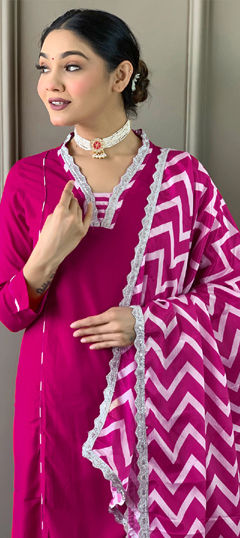 Pink and Majenta color Salwar Kameez in Viscose fabric with Embroidered work