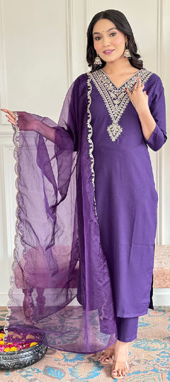 Purple and Violet color Salwar Kameez in Rayon fabric with Embroidered work