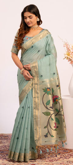 Blue color Saree in Cotton fabric with Weaving work