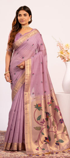Purple and Violet color Saree in Cotton fabric with Weaving work