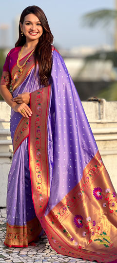 Purple and Violet color Saree in Silk fabric with Weaving work