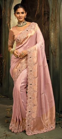 Pink and Majenta color Saree in Silk fabric with Cut Dana, Moti, Zari work