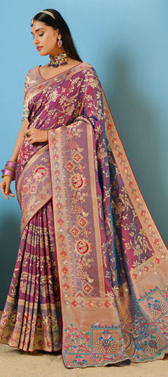 Purple and Violet color Saree in Silk fabric with Embroidered, Sequence, Stone, Weaving, Zari work