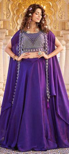 Purple and Violet color Ready to Wear Lehenga in Silk fabric with Embroidered, Moti, Sequence work