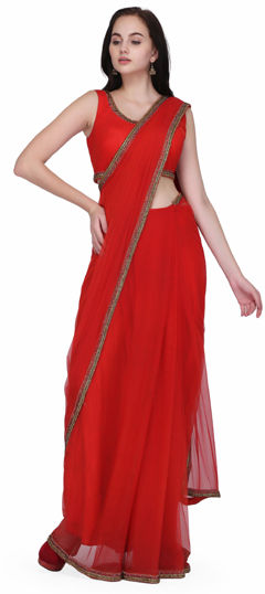 Red and Maroon color Saree in Net fabric with Sequence work