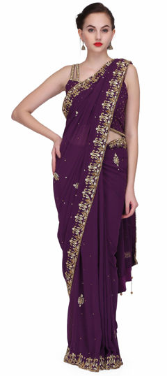 Purple and Violet color Saree in Georgette fabric with Sequence, Stone, Zircon work