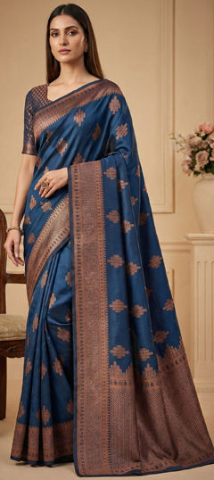 Blue color Saree in Banarasi Silk fabric with Weaving work