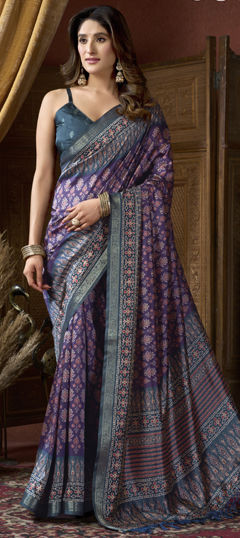 Blue, Purple and Violet color Saree in Art Silk fabric with Printed, Weaving work