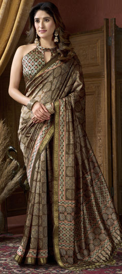 Green color Saree in Art Silk fabric with Printed, Weaving work
