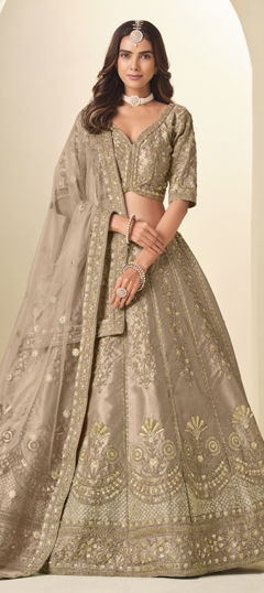 Black and Grey color Lehenga in Art Silk fabric with Embroidered, Thread work
