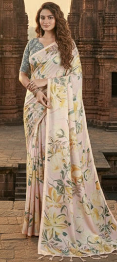 Pink and Majenta color Saree in Crepe Silk fabric with Digital Print work