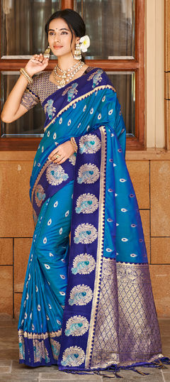 Blue color Saree in Silk fabric with Weaving work