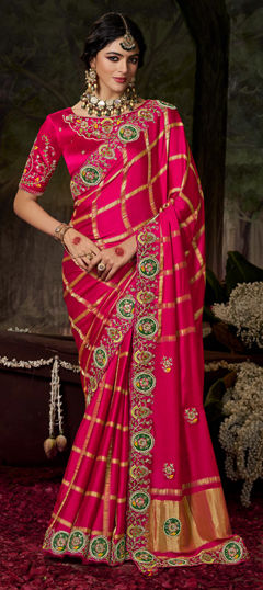 Pink and Majenta color Saree in Silk fabric with Embroidered, Patch, Sequence, Thread, Zari work