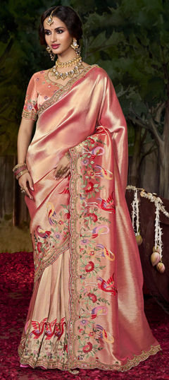 Pink and Majenta color Saree in Silk fabric with Embroidered, Resham, Sequence, Thread, Zari work