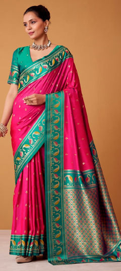 Pink and Majenta color Saree in Satin Silk fabric with Weaving work