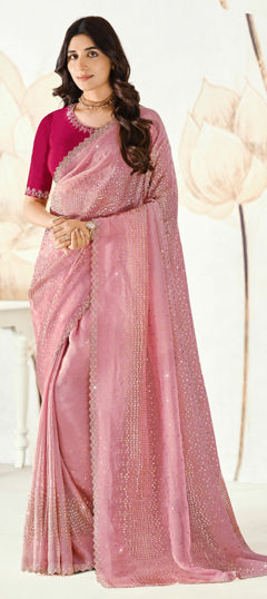 Pink and Majenta color Saree in Silk fabric with Sequence work