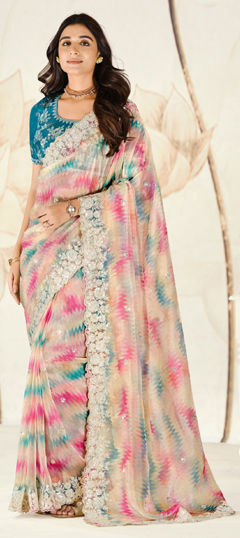 Multicolor color Saree in Tissue fabric with Embroidered, Printed, Sequence work