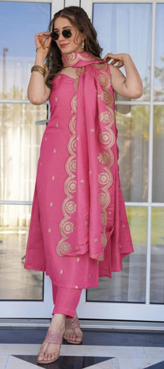 Pink and Majenta color Salwar Kameez in Viscose fabric with Embroidered work