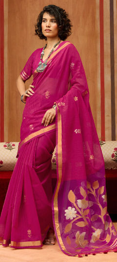Pink and Majenta color Saree in Art Silk fabric with Weaving work