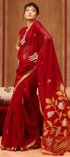 Red and Maroon color Saree in Art Silk fabric with Weaving work