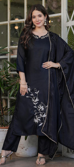 White and Off White color Salwar Kameez in Rayon, Viscose fabric with Thread work
