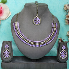 Gold Rodium Polish Purple and Violet color Necklace in Metal Alloy studded with CZ Diamond, Pearl