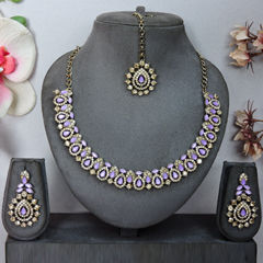 Gold Rodium Polish Purple and Violet color Necklace in Metal Alloy studded with CZ Diamond