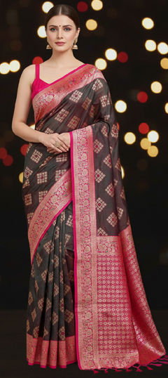 Beige and Brown, Pink and Majenta color Saree in Banarasi Silk fabric with Weaving, Zari work