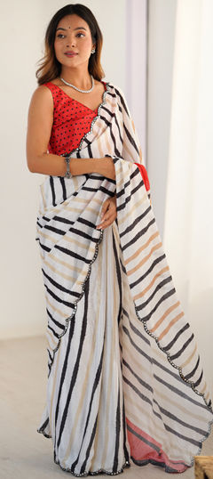 Multicolor color Saree in Chinon Silk fabric with Digital Print, Mirror, Printed work