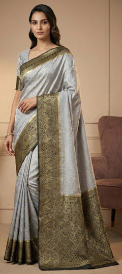 Black and Grey color Saree in Art Silk fabric with Weaving work