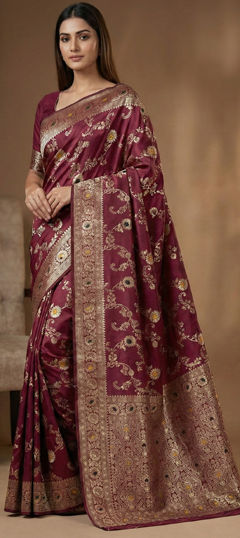 Purple and Violet color Saree in Art Silk fabric with Weaving work