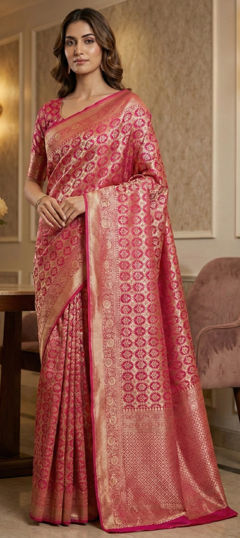 Pink and Majenta color Saree in Art Silk fabric with Weaving work