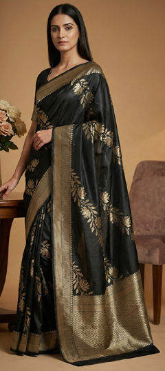 Black and Grey color Saree in Art Silk fabric with Weaving work