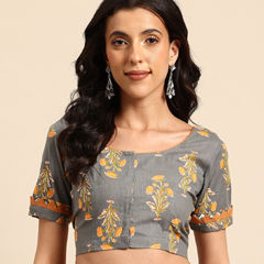 Black and Grey color Blouse in Cotton fabric with Printed work