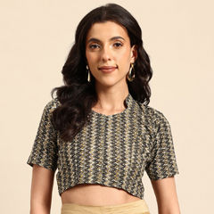 Black and Grey color Blouse in Cotton fabric with Printed work