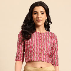 Pink and Majenta color Blouse in Cotton fabric with Printed work