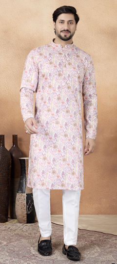 Pink and Majenta color Kurta Pyjamas in Art Silk fabric with Digital Print work
