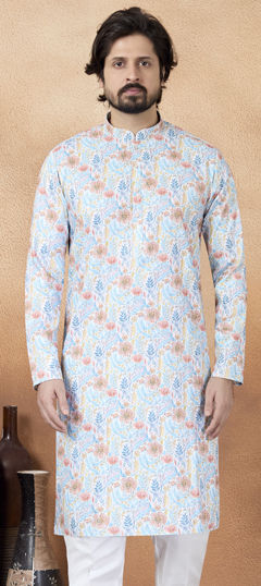 Blue color Kurta in Art Silk fabric with Digital Print work