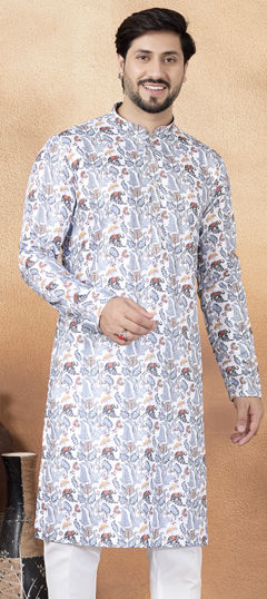 Black and Grey color Kurta in Art Silk fabric with Digital Print work