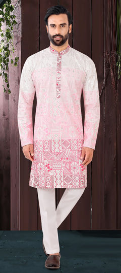 Pink and Majenta color Kurta Pyjamas in Jacquard fabric with Embroidered work
