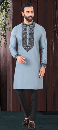 Blue, Purple and Violet color Kurta Pyjamas in Rayon fabric with Printed work