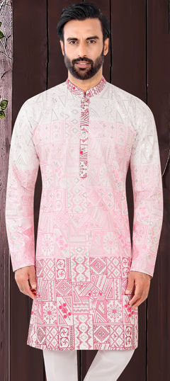 Pink and Majenta color Kurta in Jacquard fabric with Embroidered work