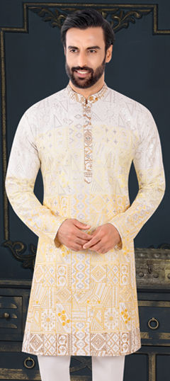 Yellow color Kurta in Jacquard fabric with Embroidered work