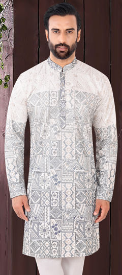 Black and Grey color Kurta in Jacquard fabric with Embroidered work
