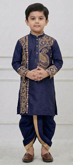 Blue color Boys Dhoti Kurta in Viscose fabric with Embroidered work