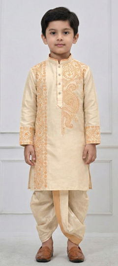 Gold color Boys Dhoti Kurta in Viscose fabric with Embroidered work