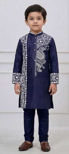 Blue color Boys Kurta Pyjama in Viscose fabric with Embroidered work