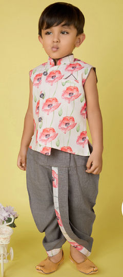 Black and Grey color Boys Dhoti Kurta in Cotton fabric with Printed work